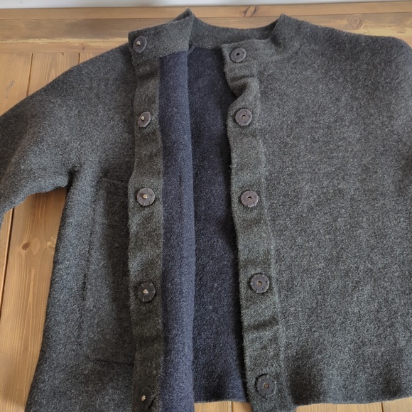 COS Grey Wool Blend Boiled Wool Cropped Sweater Jacket Stand Collar - Picture 9 of 13